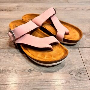 Eastland Womens Shauna Pink Leather Buckle Toe Loop Comfort Sandals Size 9